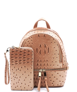 Ostrich Croc Backpack with Wallet OS1082W ROSEPINK